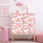 Ambiance - sticker - sticker meuble pour enfant lapins et arcs - en - ciel magiques 40 x 60 cm