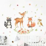 Stickers mignon dessin anim� adorable animal des bois autocollant mural pour enfant amovible raton laveur ...