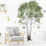 Stickers muraux arbre et oiseaux autocollant mural bouleau vert deco stickers salon chambre enfants b�b� ...