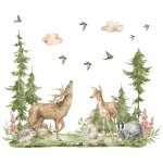 Sticker mural, autocollants muraux animaux, d�coration murale feuilles de cerf, adapt�s au salon, chambre ...