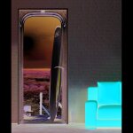 Plage - sticker mural dcoratif 204 cm x 83 cm, trompe l'oeil planche sur ponton bord de mer, ciel bleu ...