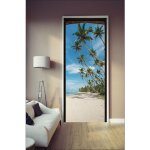 Plage - sticker mural dcoratif paillote de sable blanc palmiers 204 cm x 83 cm