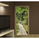Plage - sticker mural dcoratif pour porte, trompe l'oeil fort avec passerelle en bois, 204 cm x 83 ...