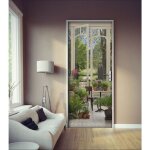 Sticker mural d�coratif pour porte, trompe l'oeil jardin d'hiver, 204 cm x 83 cm, pi�ce ancienne, acc�s ...