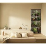 Sticker mural d�coratif vintage, �tag�re champ�tre avec bottes anciennes et pots de fleurs, 204 cm x ...