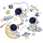 Stickers muraux espace plan�te autocollants muraux mural stickers astronaute �toiles fus�e pour chambre ...