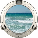 Sticker mural hublot vue sur mer bleu, 75x60cm - autocollant d�co murale trompe l'oeil