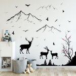 Un lot de stickers muraux motif cerfs oiseaux montagnes autocollant mural cr�atif amovible pour chambre ...