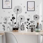 Un lot de stickers muraux pissenlits fleurs sticker plante naturel sticker mural pour salon d�coration ...