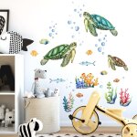 Stickers muraux tortue autocollant mural sous la mer corail d�coration murale chambre salle de bain b�b� ...
