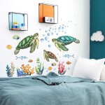 Sticker mural tortues de mer, corail et algues - d�coration murale pour chambre, salle de bain - autocollants ...