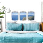 Sticker mural trompe l'oeil avion, vue du ciel, 160x60cm pour t�te de lit. d�corez votre chambre avec ...