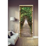 Sticker mural trompe l'oeil, d�co porte cabane, pont suspendu for�t tropicale, 204x83cm: donnez une touche ...