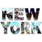 Sticker new york lettres avec vue manhattan - 1 planche 42, 5 x 65 cm