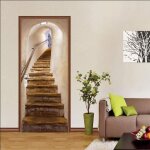Stickers de porte, 3d intrieure chambre dcoration trompe l'oeil vintage sticker muraux, escaliers adulte ...