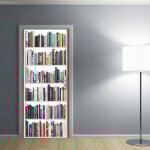 Plage - sticker porte, biblioth�que moderne en trompe l'oeil sur fond blanc, 204 cm x 73 cm
