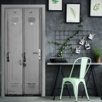 Sticker porte, trompe l'oeil armoire industrielle m�tallique gris aspect vieilli, 204 cm x 60 cm