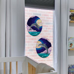Sticker vitrail dauphins mer 67x23cm - d�co vitre electrostatique pour fen�tre, porte, verre, miroir, ...