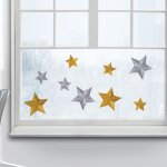 Sticker vitre no�l �toiles dor�es et argent�es, 23 cm x 67 cm, autocollant electrostatique pour fen�tre ...