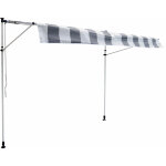 Happy garden - store banne pour balcon chene 3  1, 2m - toile raye blanche / grise et structure blanche ...