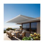 Ombrazur - store banne coffre intgral protect 2 blanc 5x3, 5m motoris  tlcommande - toile grise ...