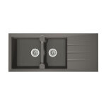Stradour evier cuisine a encastrer 2 bacs + 1 egouttoir aloa - resine - 116 x 50 cm - gris beton Stradour evier cuisine a encastrer 2 bacs + 1 egouttoir aloa - resine - 116 x 50 cm - gris beton