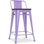 Privatefloor - tabouret de bar design industriel avec dossier - bois et acier - 60 cm - stylix violet ...
