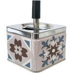 Cendrier poussoir beige en m�tal carreaux de ciment