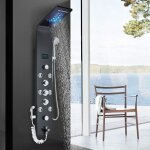 Colonne de douche panneau de douche d'hydromassage noir avec affichage lcd et douchette et 8 buses massants ... Colonne de douche panneau de douche d'hydromassage noir avec affichage lcd et douchette et 8 buses massants ...