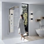 Led colonne de douche hydromassage nickel bross acier inoxydable 5 fonctions(cascade et pluie tte de ...