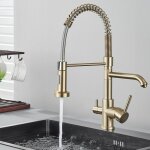 Robinet de cuisine � 3 voies - or bross� - filtre � osmose - robinet de cuisine dor� bross� - robinets ...