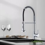 Robinet cuisine pivotant � 360�, robinet d'�vier � arc �lev� pulv�risateur escamotable 2 modes de pulv�risatio ...