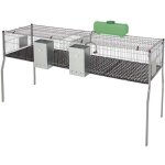 Suinga - cage � lapin 2 compartiments sol plastique 200 x 62 x 99 cm �quip�e de tr�mies et d'abreuvoirs ...