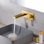 Sumerain - mitigeur de lavabo mural or bross�, robinet salle bain avec deux trous � poign�e unique