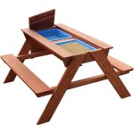 Sunny dave table sable et eau / pique nique en bois avec couvercle & bo�tes de rangement jeu enfant � ...