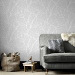 Papier peint intiss� vinyle grain� 1005 x 52 cm ? motif branchages sur fond gris doux ? lavable et arrachable ...
