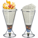 Support cornet de frites, lot de 2, inox, pour snacks, chips, l�gumes, pratique, hxd 16 x 9, 5 cm, argent� ...