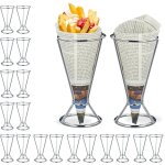 Support cornet de frites, lot de 20, inox, pour snacks, chips, légumes, pratique, hxd 16 x 9, 5 cm, argenté ... Support cornet de frites, lot de 20, inox, pour snacks, chips, légumes, pratique, hxd 16 x 9, 5 cm, argenté ...