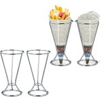 Support cornet de frites, lot de 4, inox, pour snacks, chips, lgumes, pratique, hxd 16 x 9, 5 cm, argent ...