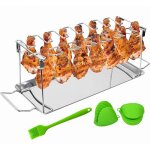 Support de cuisse de poulet barbecue pliable en acier inoxydable avec espace pour 14 cuisses ou ailes ...