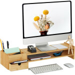 Relaxdays - support d'�cran en bambou, 5 tiroirs, r�hausseur d'�cran d'ordinateur / laptop, hxlxp : 13 ...