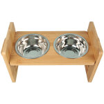 Support pour gamelles en bambou pour chiens et chats rglable en hauteur et inclinable en degrs avec ...