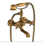 Gojoy - support mural deux poign�es robinet de la baignoire avec douche � main fini laiton antique robinets ...