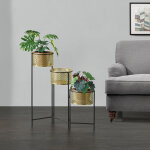 Support de plante ( 3 cache - pots) doel pliable noir laiton [en. casa]
