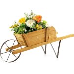 Support de plantes en forme de brouette en bois, support de pots de fleurs d�coratif avec roue en m�tal, ...