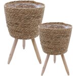 Supports pour plantes sur pieds - lot de 2 - supports � fleurs en paille / bois (petit + grand)