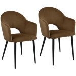 Svita - hailey lot de 2 chaises de salle � manger fauteuil de cuisine rembourr� velours marron