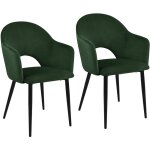 Svita - hailey lot de 2 chaises de salle � manger fauteuil de cuisine rembourr� velours vert fonc�
