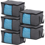 Set de 5 sacs de rangement l commode pliable sous lit fentre poignes fermeture clair tissu gris fonc ...