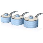 Swan - swps3020bln retro batterie de cuisine 3 casseroles 16 18 20cm induction antiadhsive ceramic bleu ...
